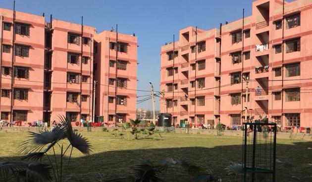 The flats in Dwarka where slum dwellers have been shifted. (Handout) The flats in Dwarka where slum dwellers have been shifted. (Handout)
