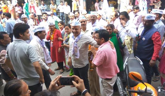 Delhi deputy chief minister Manish Sisodia was among several AAP ministers and MLAs who went from door-to-door on Sunday to campaign for the municipal elections. (Handout) Delhi deputy chief minister Manish Sisodia was among several AAP ministers and MLAs who went from door-to-door on Sunday to campaign for the municipal elections. (Handout)
