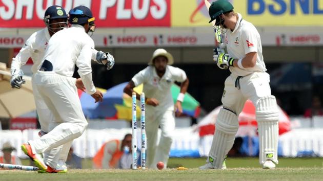 Steve Smith’s dismissal gave India hope of winning as Australia were reduced to 63/4. (BCCI) Steve Smith’s dismissal gave India hope of winning as Australia were reduced to 63/4. (BCCI)