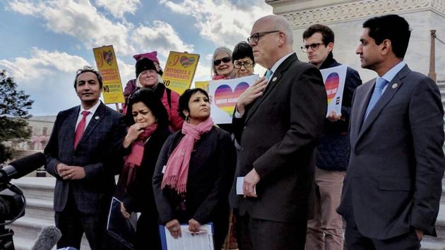 Indian American lawmakers Ami Ber, Pramila Jayapal and Ro Khanna along with top Democratic leader Congressman Joe Crowley attend a vigil at the US Capitol to honour victims of hate crime, including Indian Americans, in Washington on Friday.(PTI)