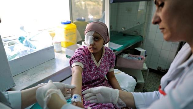 Nurses tend to a child with cancer at Damascus Children's Hospital in Damascus, Syria. In the cancer ward at Damascus Children’s Hospital, doctors are struggling with a critical shortage of specialist drugs to treat their young patients - and it’s not just due to the general chaos of the Syrian civil war. (Omar Sanadiki/REUTERS) Nurses tend to a child with cancer at Damascus Children's Hospital in Damascus, Syria. In the cancer ward at Damascus Children’s Hospital, doctors are struggling with a critical shortage of specialist drugs to treat their young patients - and it’s not just due to the general chaos of the Syrian civil war. (Omar Sanadiki/REUTERS)