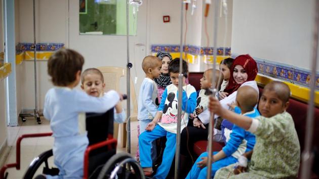 Children with cancer sit at Damascus Children's Hospital in Damascus, Syria. Before the conflict, Syria produced 90 percent of the medicines it needed but anti-cancer drugs were among those where it traditionally relied on imports. (Omar Sanadiki/REUTERS) Children with cancer sit at Damascus Children's Hospital in Damascus, Syria. Before the conflict, Syria produced 90 percent of the medicines it needed but anti-cancer drugs were among those where it traditionally relied on imports. (Omar Sanadiki/REUTERS)