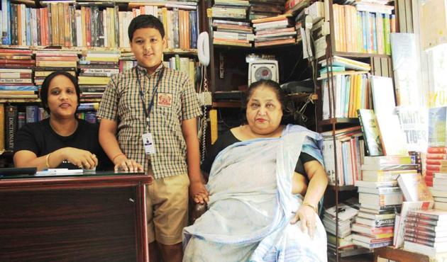 Abhinav Bamhi with his mother, Mamta Marwah (L), and grandmother Uma Marwah in 2010 at Faqir Chand & Sons bookstore in south Delhi’s Khan Market.(Mayank Austen Soofi)