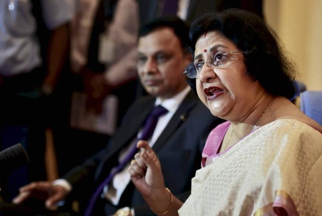 SBI Chairman Arundhati Bhattacharya addresses a press conference in Chennai on Monday. (PTI) SBI Chairman Arundhati Bhattacharya addresses a press conference in Chennai on Monday. (PTI)