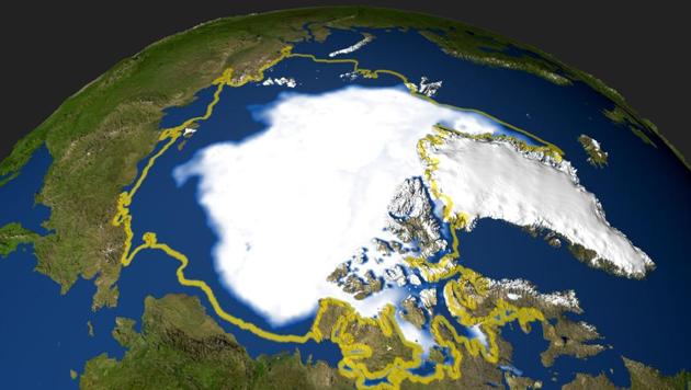 A handout by NASA shows the minimum concentration of Arctic sea ice in 2005 that occurred on September 21, when the sea ice extent dropped to 2,05 million square miles.(AFP File Photo)