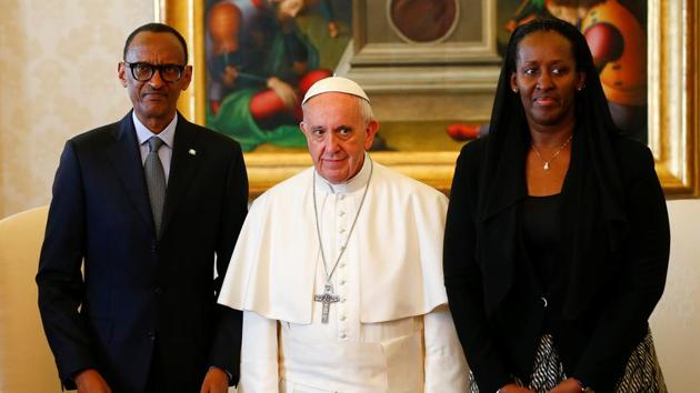 Pope Francis poses with Rwanda's President Paul Kagame and his wife Jeannette during a private meeting at the Vatican. (Reuters Photo) Pope Francis poses with Rwanda's President Paul Kagame and his wife Jeannette during a private meeting at the Vatican. (Reuters Photo)