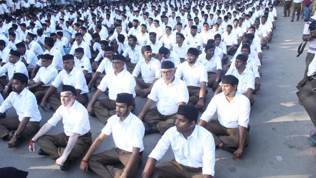 File photo of RSS cadres ahead of a march in Chennai in January.(HT Photo) File photo of RSS cadres ahead of a march in Chennai in January.(HT Photo)