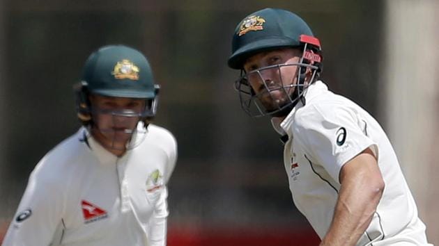 Australia's Shaun Marsh, right, and Peter Handscomb run between the wickets during the third Test against India in Ranchi.(AP)