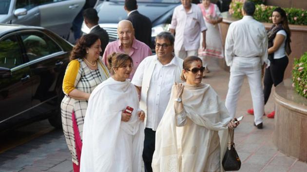 Prem Chopra and Subhash Ghai at the prayer meet of Aishwarya’s father. (Photo by Prodip Guha) 