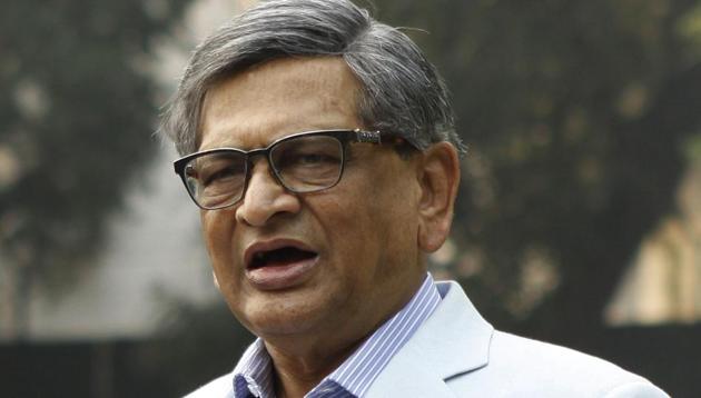 Former external affairs minister S M Krishna who resigned from the Congress in January is set to join the BJP.(HT Photo)