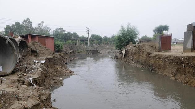 Waterlogging in city due to encroachment of the drain. (HT File) Waterlogging in city due to encroachment of the drain. (HT File)