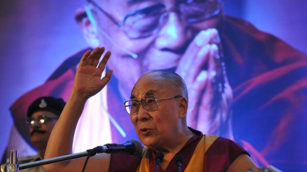 Tibetan spiritual leader Dalai Lama Tenzin Gyatso delivering a lecture on the Art of Happiness , in Bhopal, March 19. The Dalai Lama’s growing international stature, including his Nobel prize, have been an extraordinary challenge for Beijing.(Mujeeb Faruqui/HT Photo)