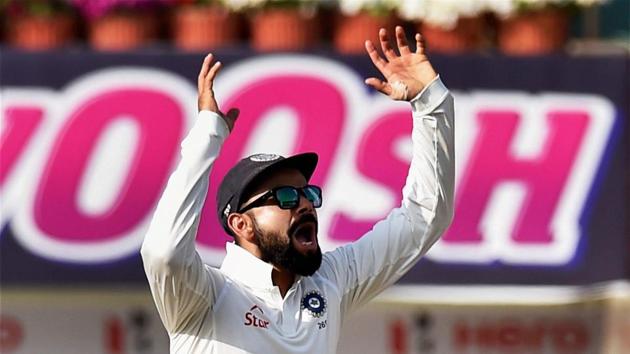 Virat Kohli reacts after the dismissal of Australian batsman Glenn Masxwell during 5th day of 3rd Test Match between India and Australia in Ranchi. (PTI Photo) Virat Kohli reacts after the dismissal of Australian batsman Glenn Masxwell during 5th day of 3rd Test Match between India and Australia in Ranchi. (PTI Photo)