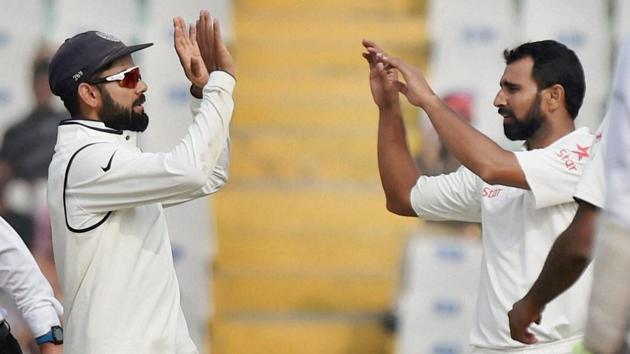 Mohammed Shami, who has recovered from a knee injury, is in Dharamsala with the Indian squad, which will play the fourth Test against Australia.(PTI)