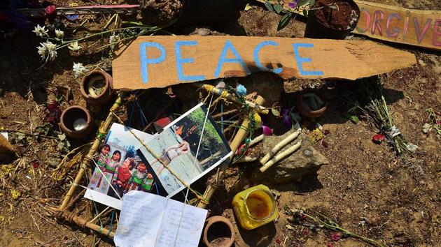 Artifacts placed by mourners at the location where the body of Irish tourist Danielle McLaughlin was found in Canacona in Goa.(AFP File)