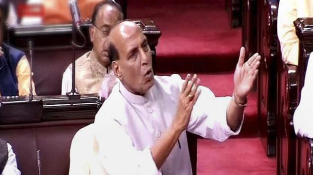 Union home minister Rajnath Singh speaking in Rajya Sabha in New Delhi on Wednesday. (PTI/TV GRAB) Union home minister Rajnath Singh speaking in Rajya Sabha in New Delhi on Wednesday. (PTI/TV GRAB)