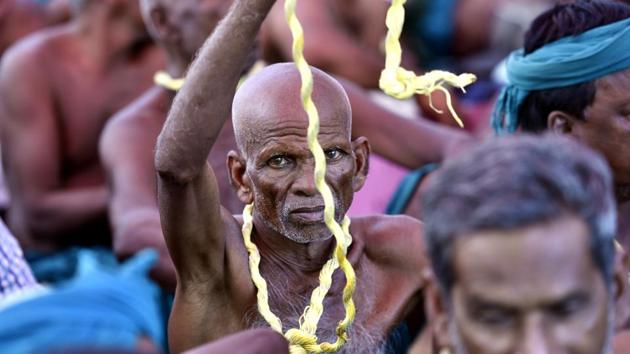 The drought in Tamil Nadu, which was officially declared on January 10, 2017, is worse in over 140 years. The National Human Rights Commission also said the issue of farmer suicide in drought-hit Tamil Nadu is a matter of concern. (Raj K Raj/HT PHOTO) The drought in Tamil Nadu, which was officially declared on January 10, 2017, is worse in over 140 years. The National Human Rights Commission also said the issue of farmer suicide in drought-hit Tamil Nadu is a matter of concern. (Raj K Raj/HT PHOTO)