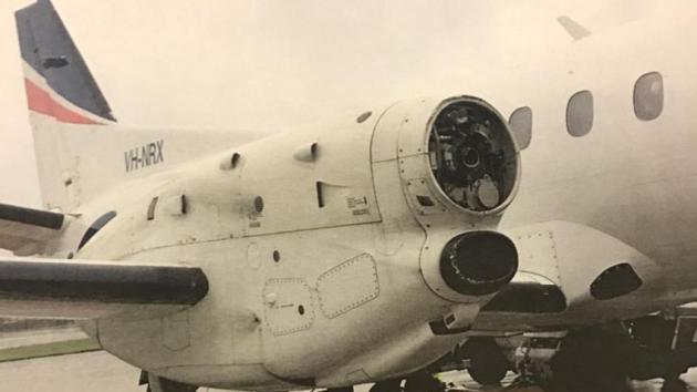 The same Saab 340 model plane that was involved in a near-disaster last Friday when a pilot shut down one of two engines after “abnormal indications” before the propeller sheared off. (Twitter/ Airport Webcams) The same Saab 340 model plane that was involved in a near-disaster last Friday when a pilot shut down one of two engines after “abnormal indications” before the propeller sheared off. (Twitter/ Airport Webcams)