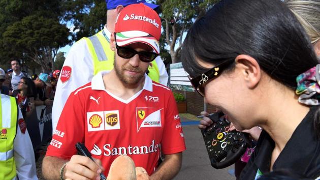And former world champion Sebastian Vettel of Ferrari was the favourite amongst the fans -- who mobbed him for autographs and selfies in Melbourne on Thursday. (AFP) And former world champion Sebastian Vettel of Ferrari was the favourite amongst the fans -- who mobbed him for autographs and selfies in Melbourne on Thursday. (AFP)