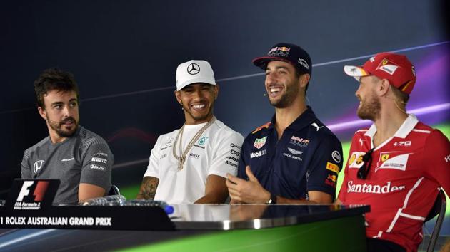 The pre-season frontrunners for the crown in the 2017 Formula One season -- (from left) McLaren's Spanish driver Fernando Alonso, Mercedes' British driver Lewis Hamilton, Red Bull's Australian driver Daniel Ricciardo and Ferrari's German driver Sebastian Vettel (AFP) The pre-season frontrunners for the crown in the 2017 Formula One season -- (from left) McLaren's Spanish driver Fernando Alonso, Mercedes' British driver Lewis Hamilton, Red Bull's Australian driver Daniel Ricciardo and Ferrari's German driver Sebastian Vettel (AFP)