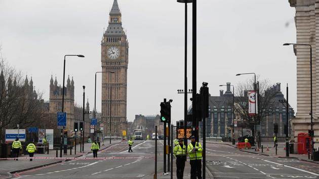 Police secure a cordon blocking access to Westminster Bridge and the Houses of Parliament in central London on March 23, 2017 as debris is cleared following the March 22 terror attack in Westminster in central London. (AFP) Police secure a cordon blocking access to Westminster Bridge and the Houses of Parliament in central London on March 23, 2017 as debris is cleared following the March 22 terror attack in Westminster in central London. (AFP)