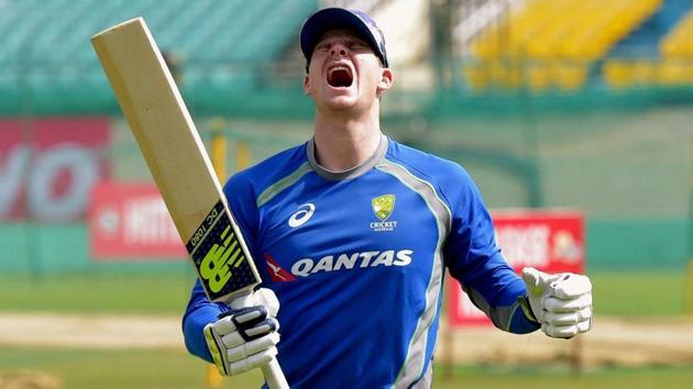 Australian cricket captain Steve Smith reacts during a practice session in Dharamsala. (PTI)