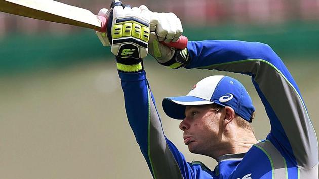 Australian cricket captain Steve Smith bats during a practice session ahead of the last test match against India. (PTI)