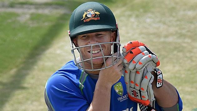 Australian cricketer David during a practice session ahead of the 4th test match against India. (PTI)