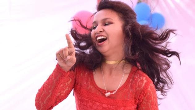 A female student dancing during the inter college cultural fest at Saint Soldier College, in Jalandhar. (Sikander Singh Chopra/Hindustan Times )