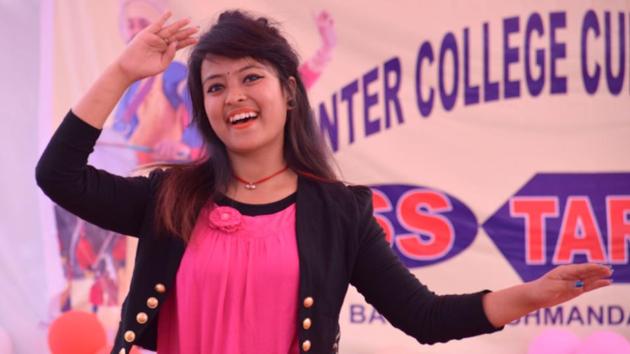 A female student performing during the inter college cultural fest at Saint Soldier College, in Jalandhar. (Sikander Singh Chopra/Hindustan Times )