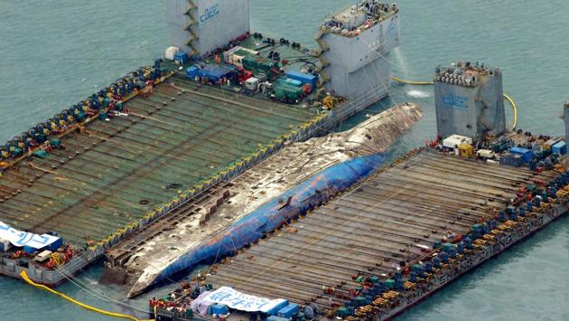 The sunken ferry Sewol is seen during its salvage operations at the sea off Jindo. To see the Sewol again, I can’t describe how I’m feeling right now, said Huh Hong-Hwan, whose 16-year-old daughter was killed in the accident. Her body has not been found. (REUTERS) The sunken ferry Sewol is seen during its salvage operations at the sea off Jindo. To see the Sewol again, I can’t describe how I’m feeling right now, said Huh Hong-Hwan, whose 16-year-old daughter was killed in the accident. Her body has not been found. (REUTERS)