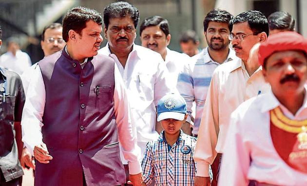 Chief minister Devendra Fadnavis outside Vidhan Bhavan on Thursday.(Kunal Patil/HT Photo)