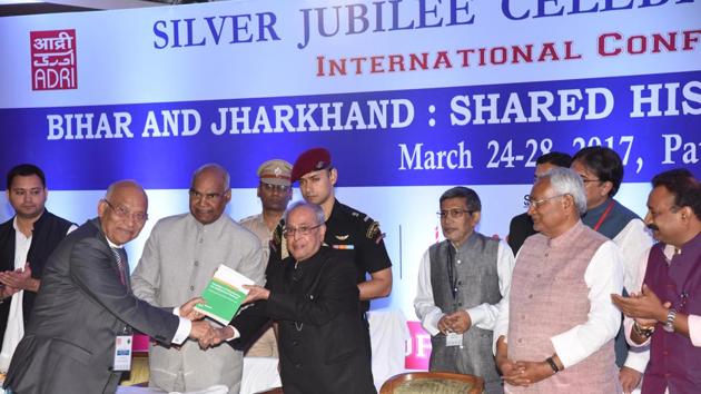 President Pranab Mukherjee at the inaugural session of international conference in Patna on Friday.(Santosh Kumar / HT Photo)