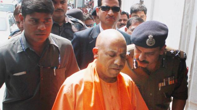 Uttar Pradesh chief minister Adityanath arrives at the Gandhi Ward of KGMU in Lucknow on Friday to meet a gang rape victim. (PTI Photo) Uttar Pradesh chief minister Adityanath arrives at the Gandhi Ward of KGMU in Lucknow on Friday to meet a gang rape victim. (PTI Photo)