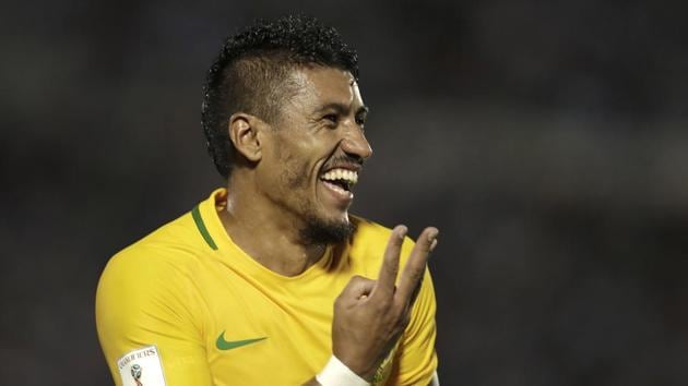 Brazil's Paulinho celebrates his hat trick during a 2018 World Cup qualifying match against Uruguay in Montevideo. (AP) Brazil's Paulinho celebrates his hat trick during a 2018 World Cup qualifying match against Uruguay in Montevideo. (AP)