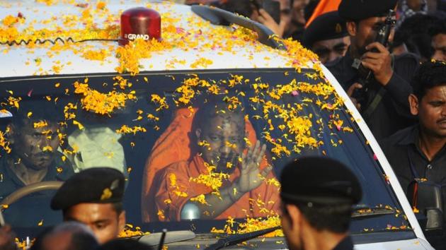 Adityanath, who is on a two-day tour to Gorakhpur, visited the city for the first time after taking charge as the Uttar Pradesh chief minister. (Deepak Gupta/HT Photo) Adityanath, who is on a two-day tour to Gorakhpur, visited the city for the first time after taking charge as the Uttar Pradesh chief minister. (Deepak Gupta/HT Photo)