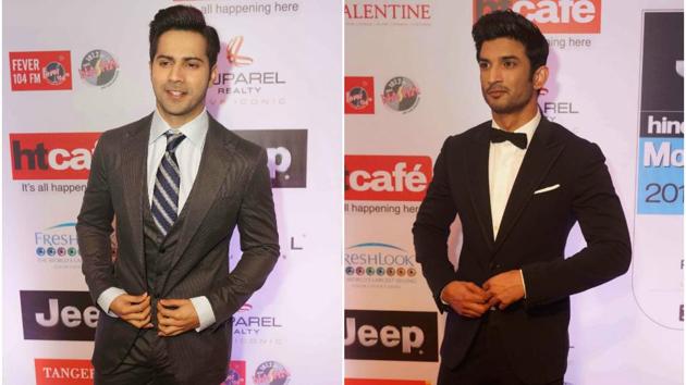 Varun Dahwan and Sushant Singh Rajput looked dapper in coats and ties. Varun Dahwan and Sushant Singh Rajput looked dapper in coats and ties.