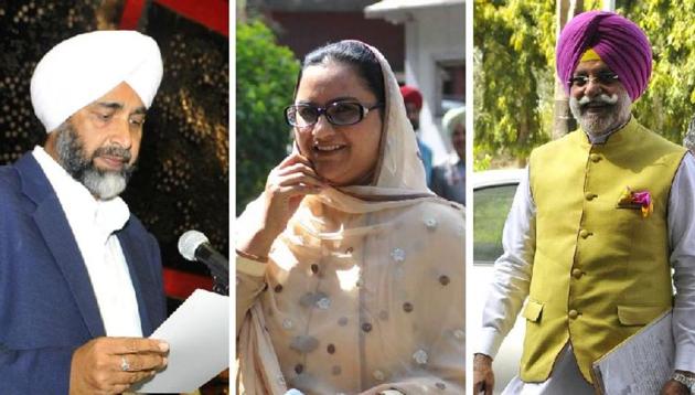 IN POWER CORRIDORS: (From left) Punjab finance minister Manpreet Singh Badal taking oath as an MLA; and his cabinet colleagues Razia Sultana and Rana Gurjit Singh arriving on the first day of the Vidhan Sabha session in Chandigarh on Friday.(Keshav Singh/HT Photo)
