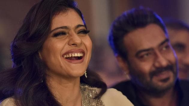 Kajol with husband Ajay Devgn at the HT Most Stylish awards function in Mumbai on Friday.(Kunal Patil/HT Photo)