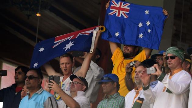 Fans watching the fourth India vs Australia Test at Dharamsala. Live streaming and live score and updates of the cricket match is available online. Get all the details here(AFP)