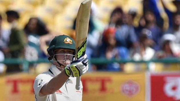 Steve Smith scored his third century of the series, off just 150 balls, against India in Dharamsala on Saturday.(PTI)