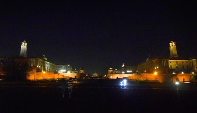North and South block before the Earth Hour in New Delhi, India. (Vipin Kumar / HT Photo)