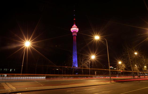 The China Central Radio and Television Tower is pictured before Earth Hour in Beijing, China. (Jason Lee / REUTERS)