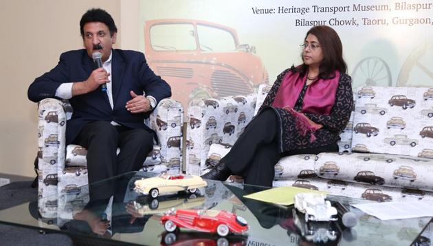Founder, Heritage Transport Museum, Tarun Thakra (L), and postmaster general, Kalpana Rajsinghot at the launch.