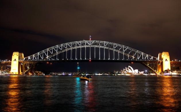 The Sydney Harbour Bridge seen before the tenth anniversary of Earth Hour in Sydney, Australia. (David Gray / REUTERS)