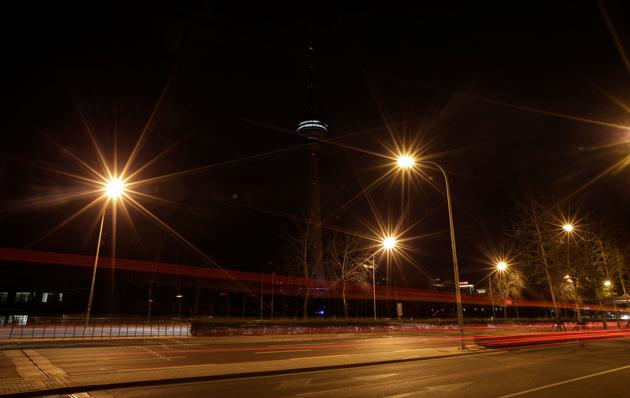 A view of China Central Radio and Television Tower during Earth Hour in Beijing, China. (Jason Lee / REUTERS)