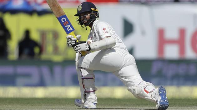 India captain Ajinkya Rahane was out for 46 on Day 2 of the India vs Australia Dharamsala Test. Get scorecard of India vs Australia Dharamsala Test here.(AP)
