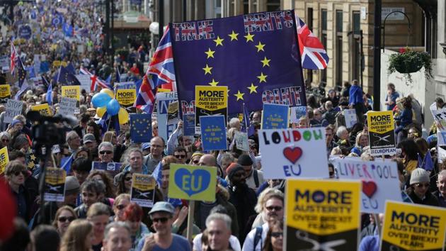 Demonstrators march against Brexit. Organizers considered delaying the long-planned march because of the attack - in part to avoid putting extra strain on British police - but decided to go ahead (Daniel Leal-Olivas/AFP) Demonstrators march against Brexit. Organizers considered delaying the long-planned march because of the attack - in part to avoid putting extra strain on British police - but decided to go ahead (Daniel Leal-Olivas/AFP)