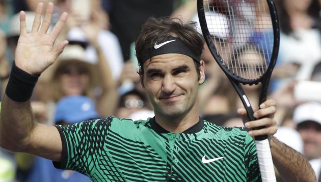 Roger Federer waves to the crowd after defeating Frances Tiafoe at Miami Open on Saturday.(AP) Roger Federer waves to the crowd after defeating Frances Tiafoe at Miami Open on Saturday.(AP)