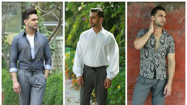 Model Prince Khurana wearing pleated pants in different styles.(Amal KS/HT Photo)